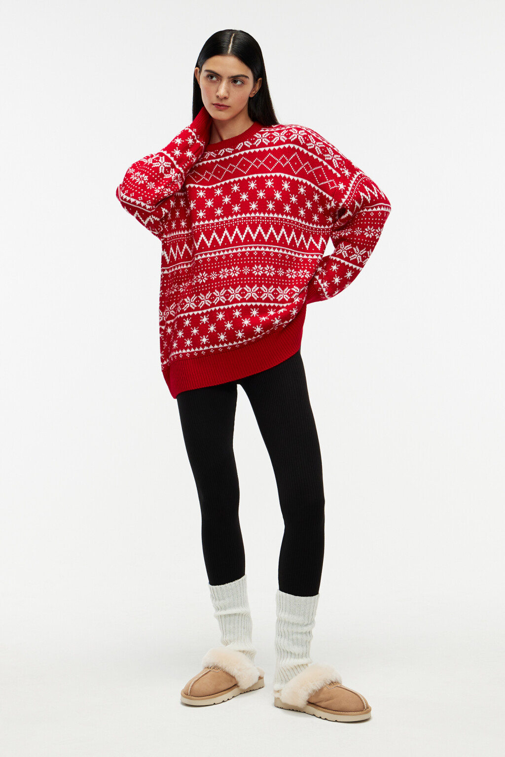Джемпер вязаный с новогодним принтом - цвет красный - 4