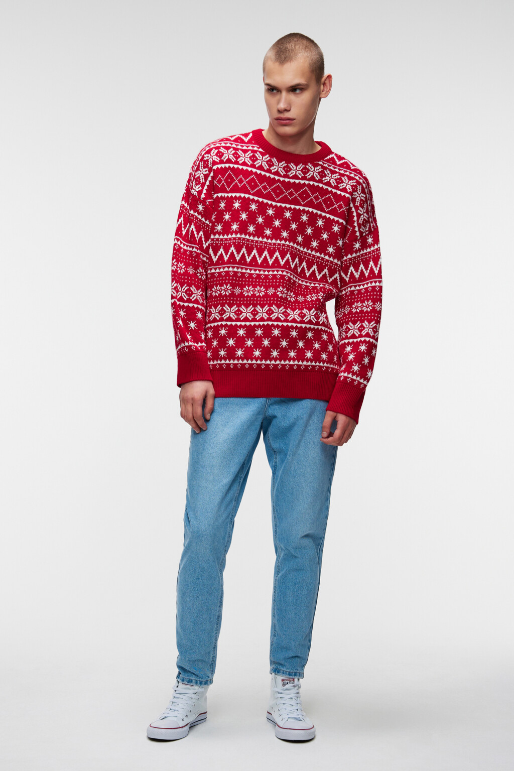 Джемпер вязаный с новогодним принтом - цвет красный - 8