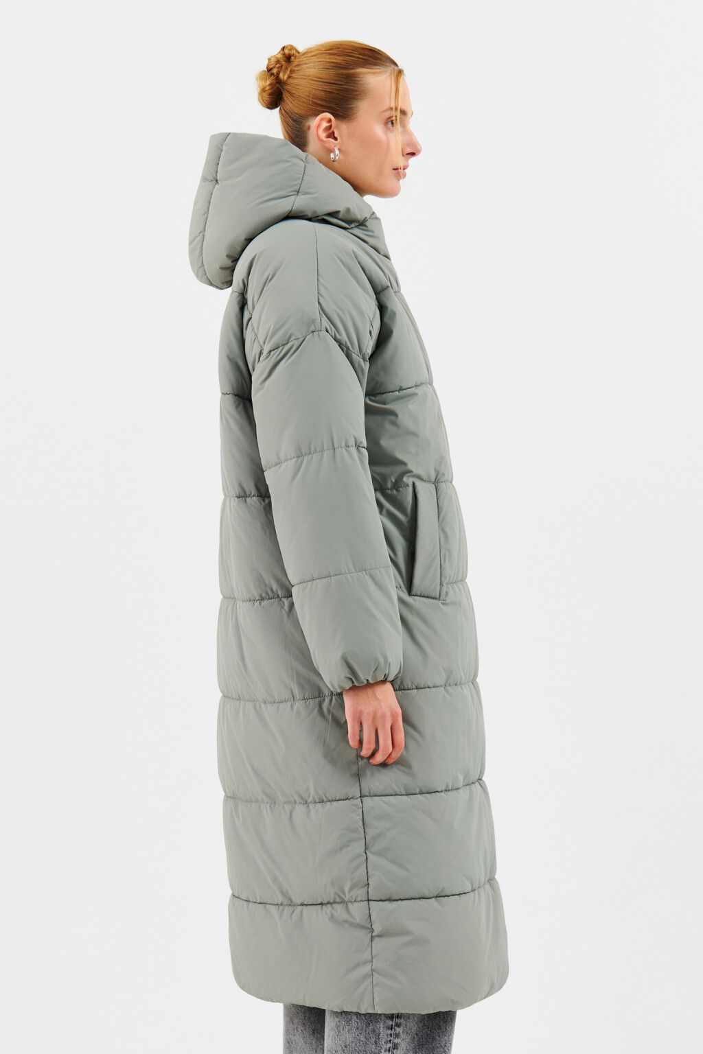 Пуховик зимний стеганый с капюшоном - цвет мятный - 2