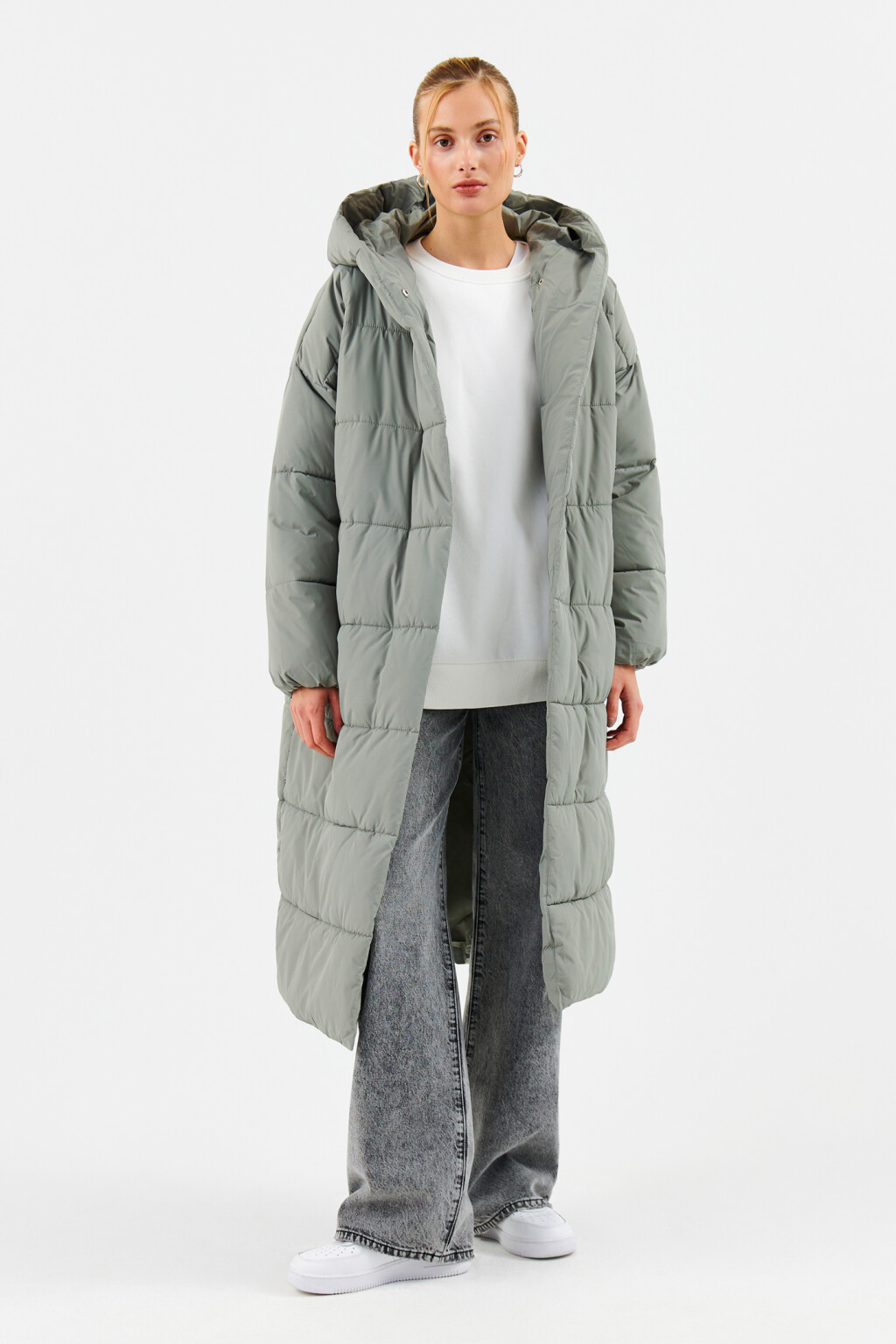 Пуховик зимний стеганый с капюшоном - цвет мятный - 4