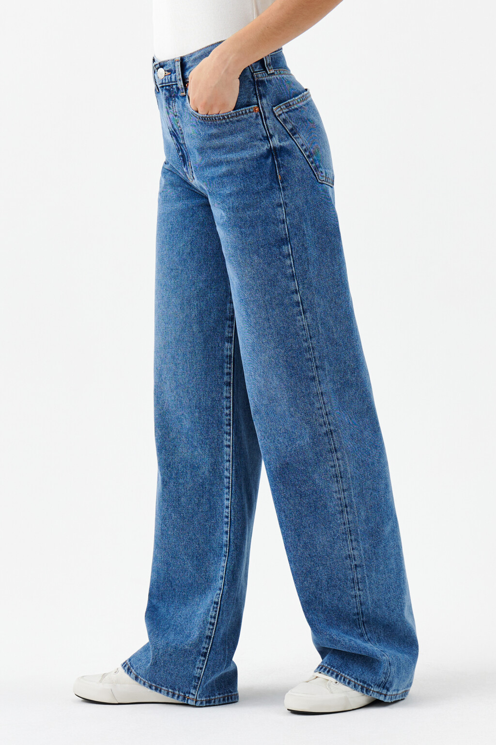 Джинсы широкие с потертостями - цвет голубой - 2