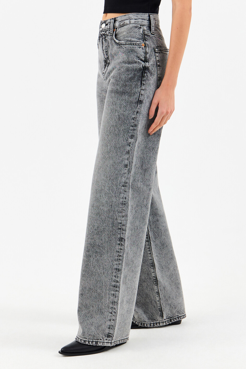 Джинсы широкие с потертостями - цвет серый - 2