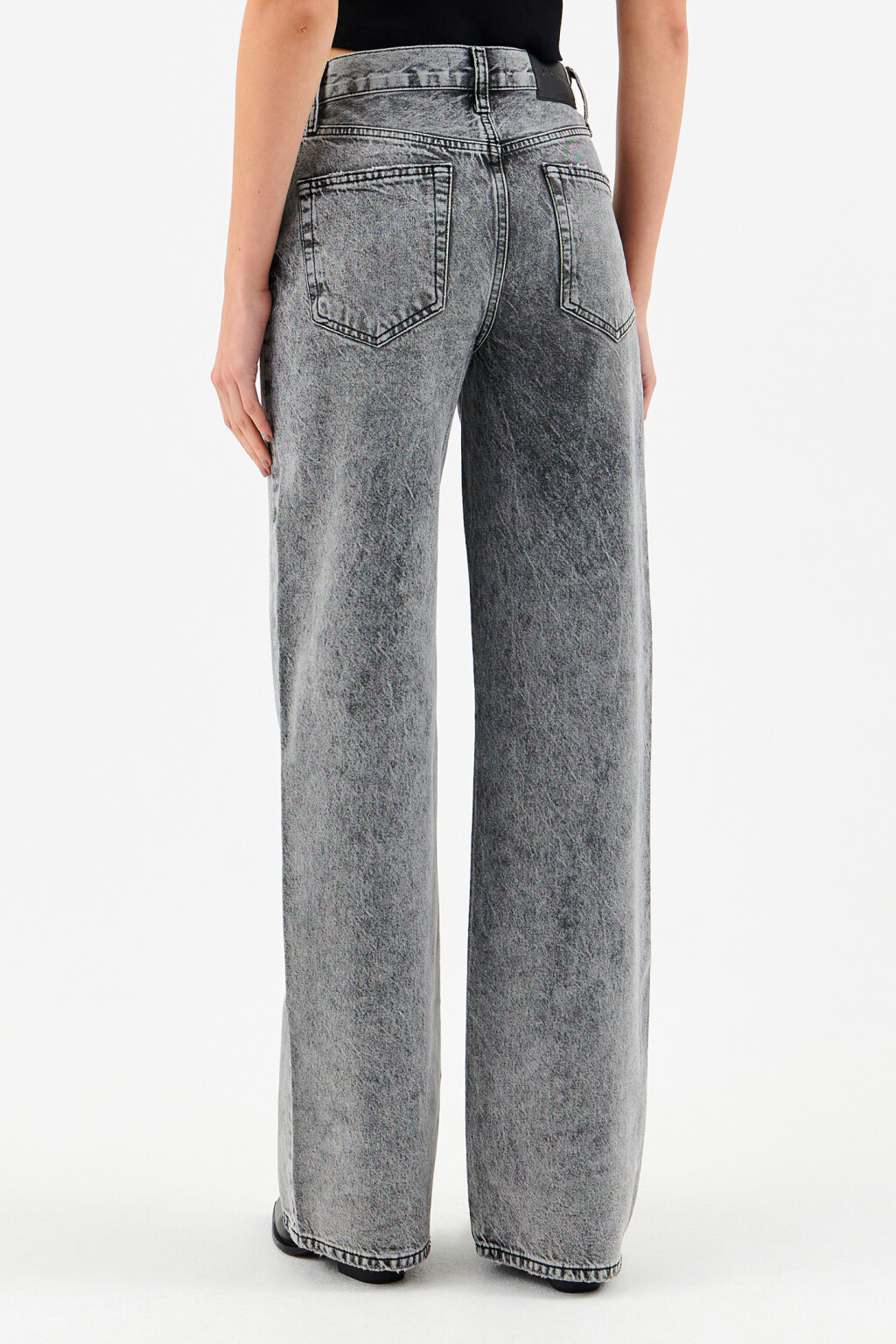 Джинсы широкие с потертостями - цвет серый - 3