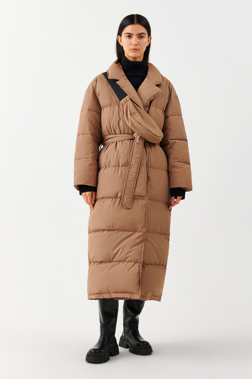 Пальто на натуральном утеплителе с сумкой - цвет коричневый - 1