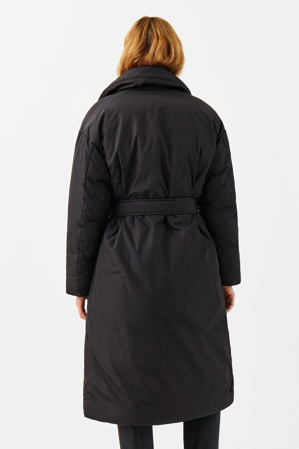 Пальто длинное утепленное с поясом - цвет черный - 3