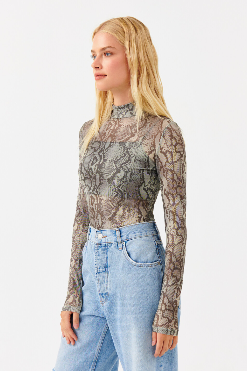 боди сетчатое облегающее с принтом - цвет бежевый - 2