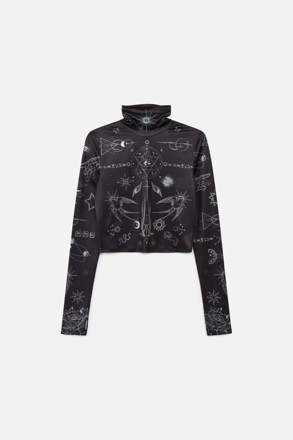 Водолазка укороченная с тату-принтом - цвет черный - 7