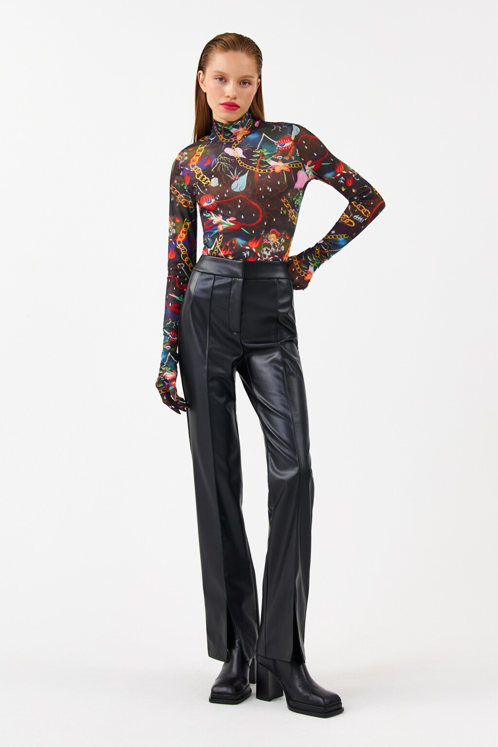 боди сетчатое облегающее с перчатками - цвет мультиколор - 4