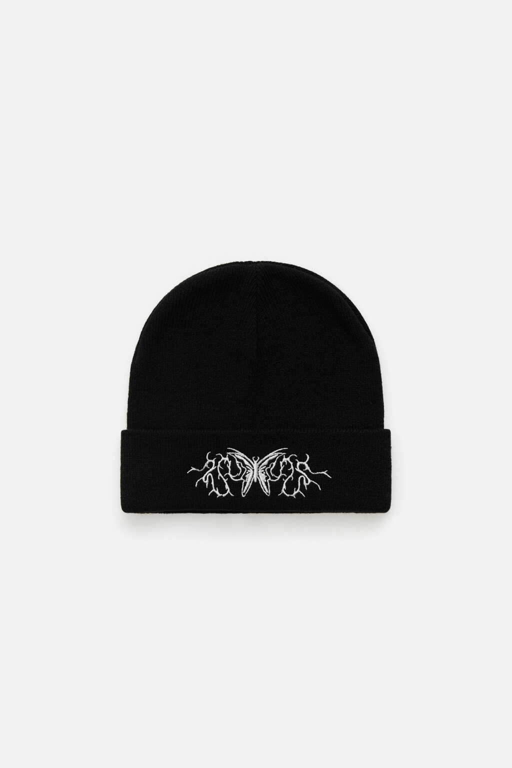 Шапка бини с принтом-вышивкой - цвет черный - 1