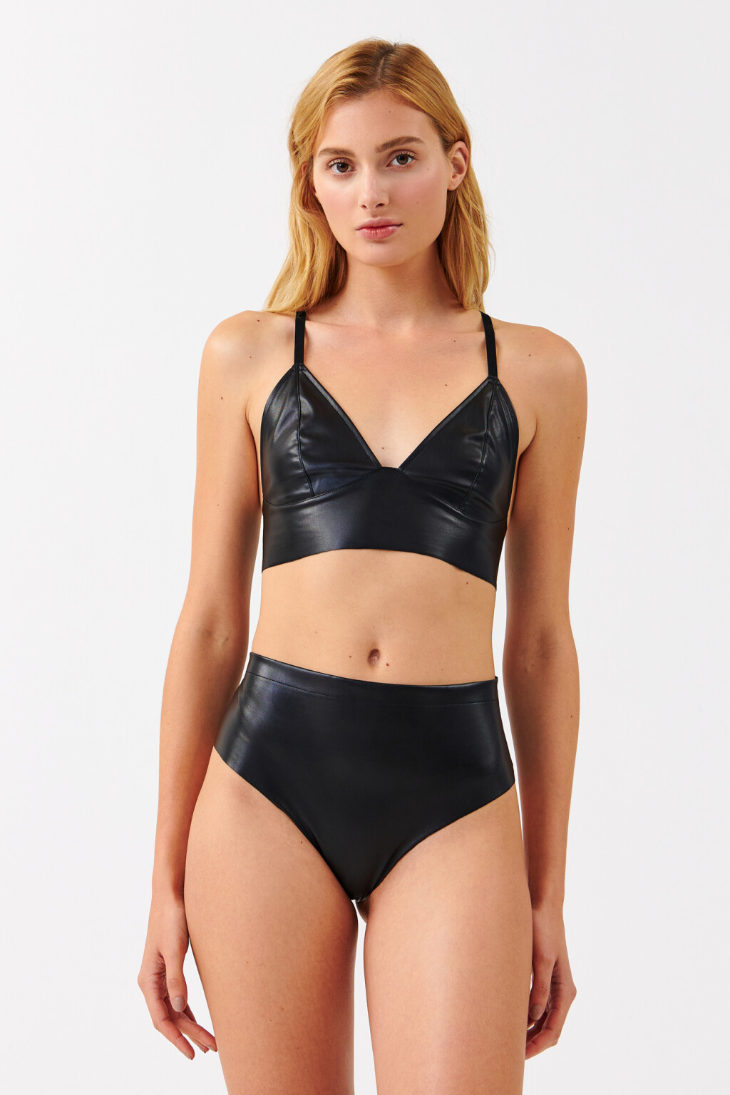 Бюстгальтер-топ из искусственной кожи - цвет черный - 3