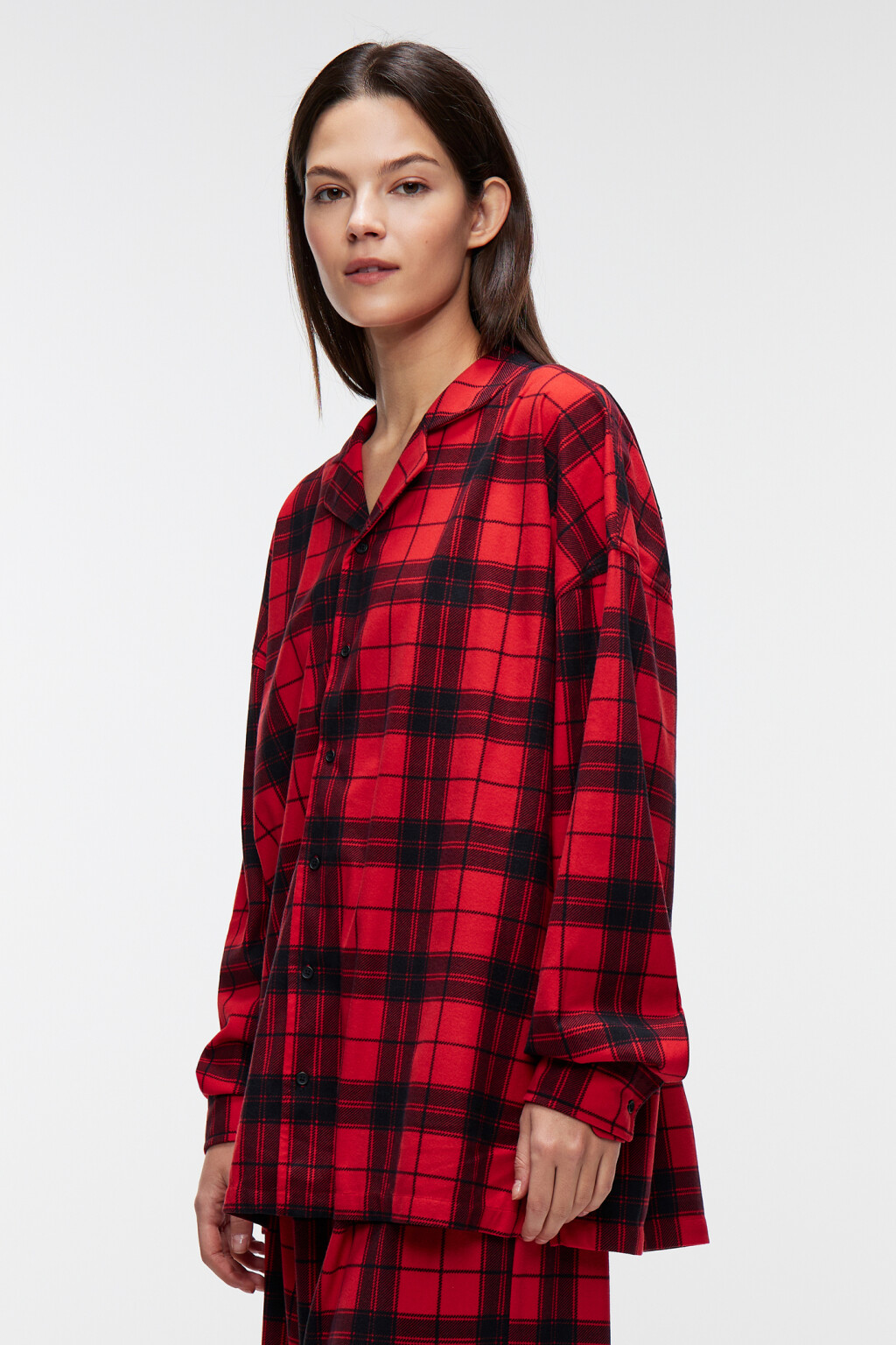 Рубашка пижамная клетчатая унисекс - цвет красный - 2