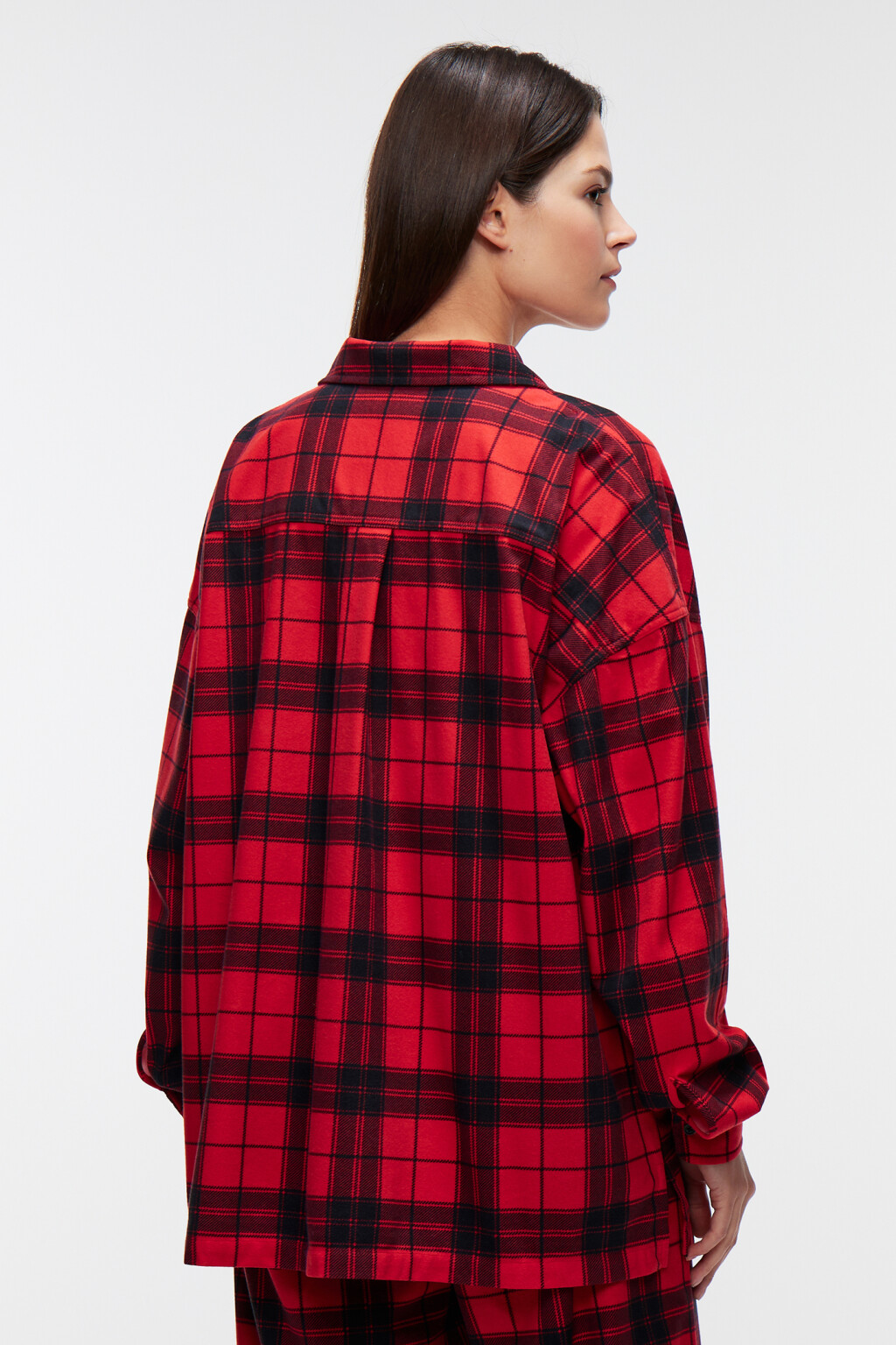 Рубашка пижамная клетчатая унисекс - цвет красный - 3