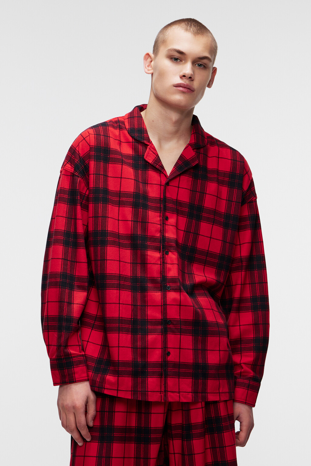 Рубашка пижамная клетчатая унисекс - цвет красный - 7