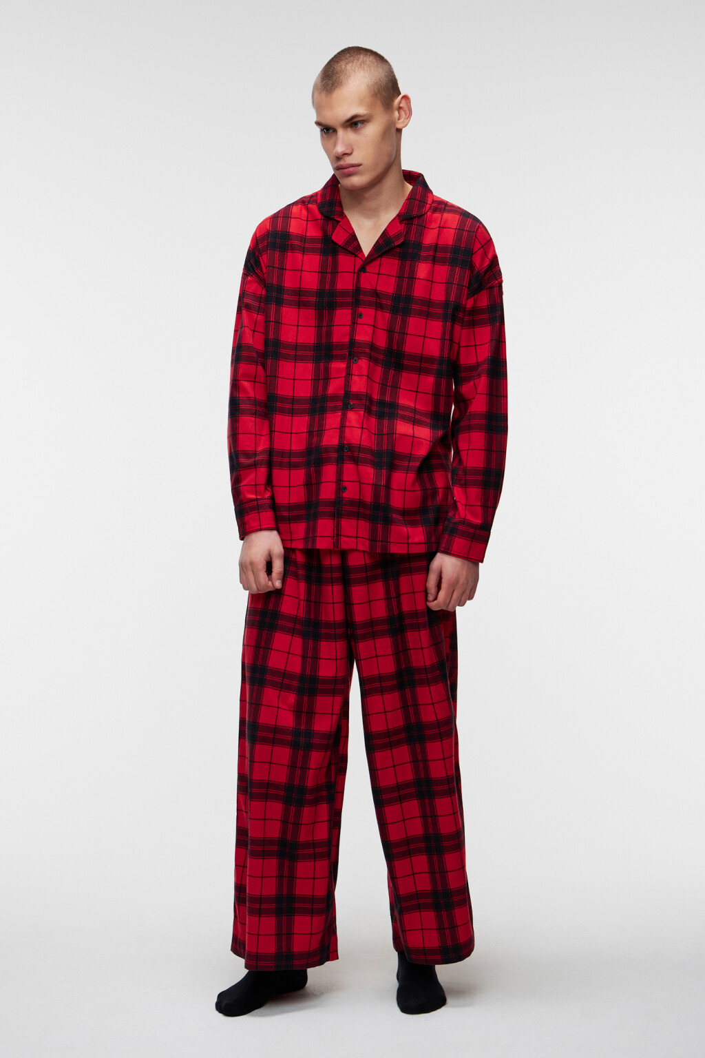 Рубашка пижамная клетчатая унисекс - цвет красный - 8