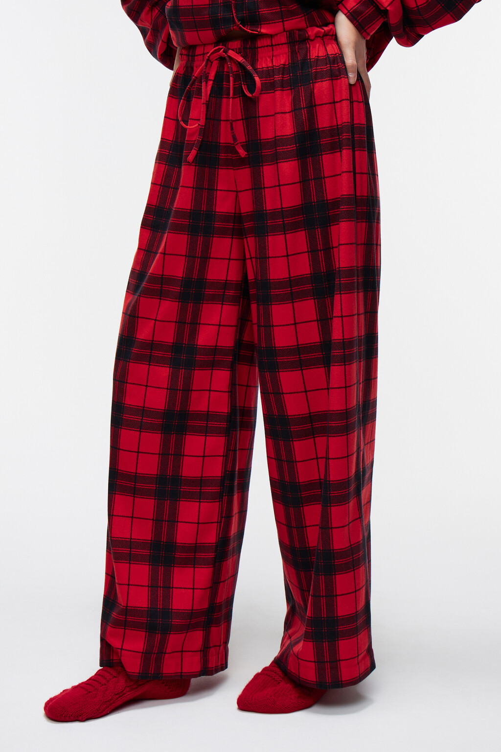 брюки пижамные клетчатые унисекс - цвет красный - 2