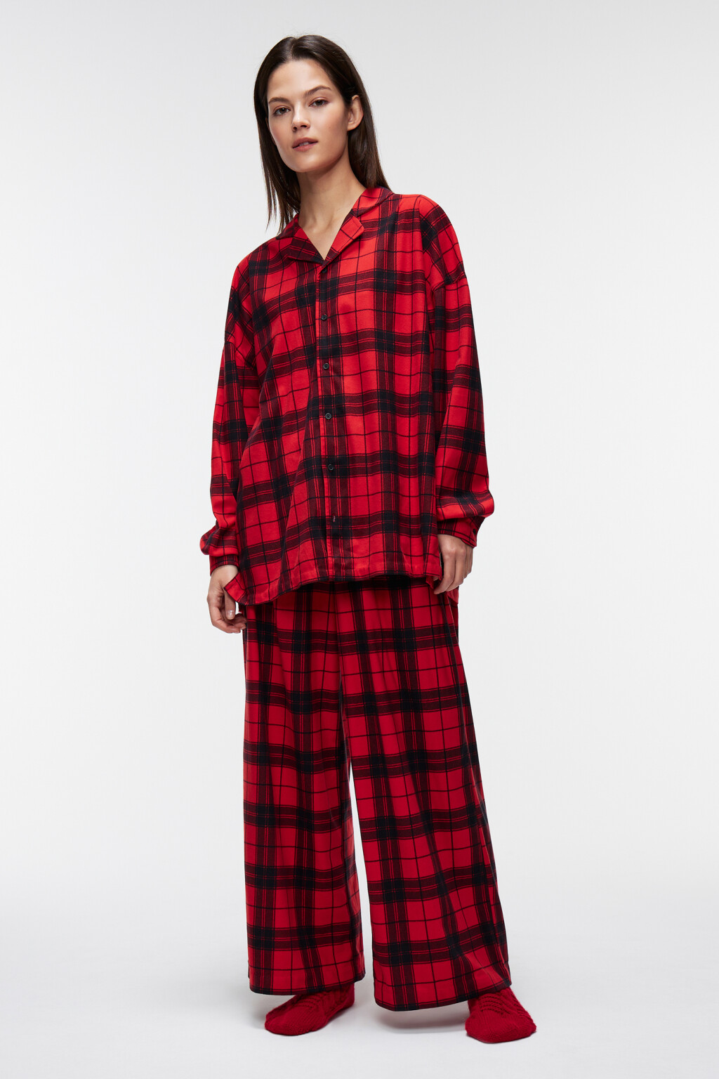 брюки пижамные клетчатые унисекс - цвет красный - 4