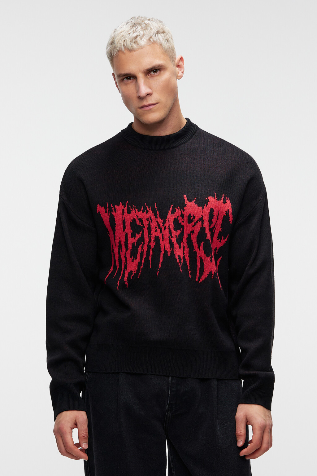 Джемпер вязаный с принтом-надписью - цвет черный - 1