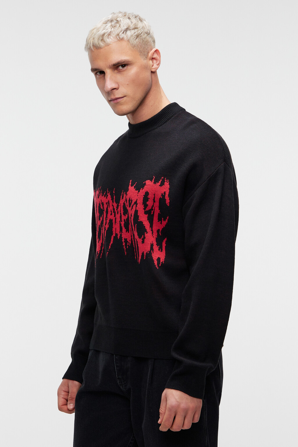 Джемпер вязаный с принтом-надписью - цвет черный - 2