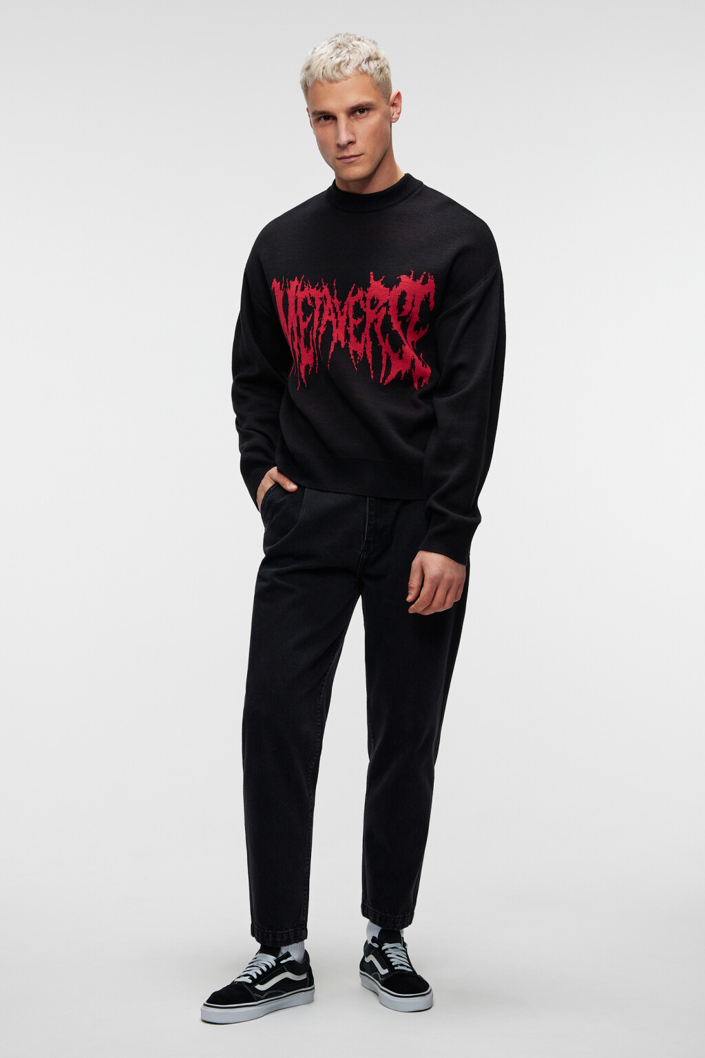 Джемпер вязаный с принтом-надписью - цвет черный - 4