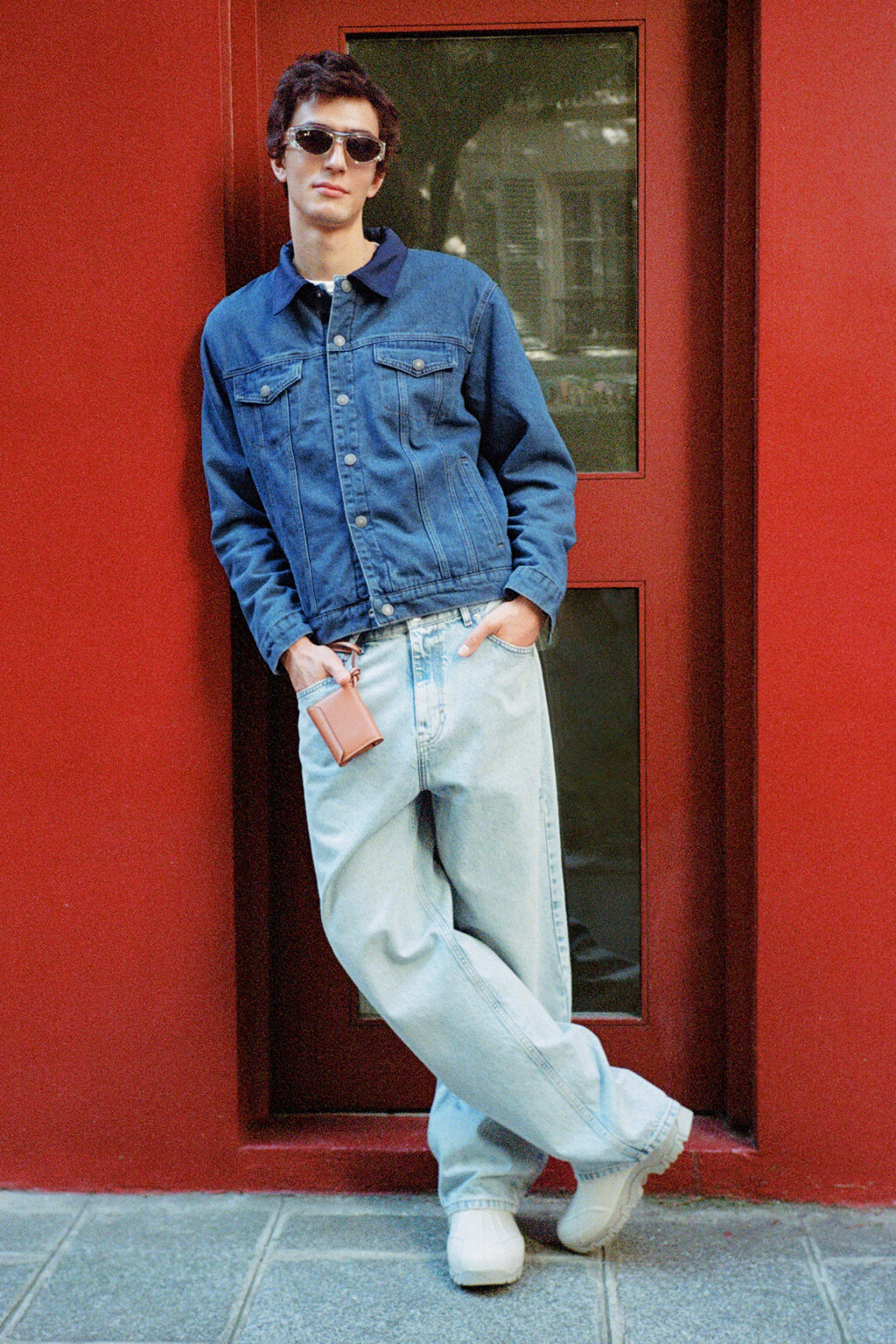 Джинсы-бананы широкие со средней посадкой - цвет голубой - 8