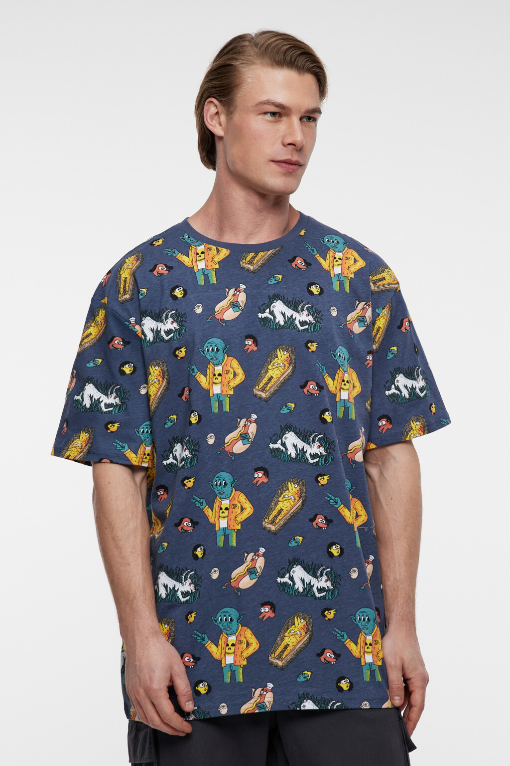 Футболка хлопковая oversize с принтом - цвет синий - 8