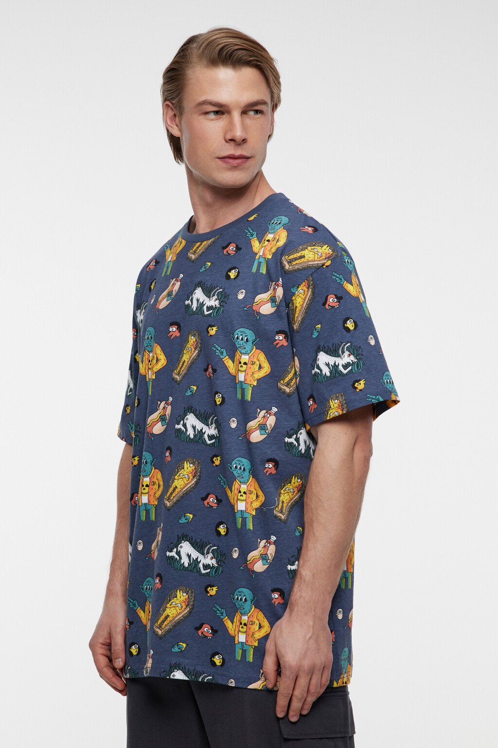Футболка хлопковая oversize с принтом - цвет синий - 2