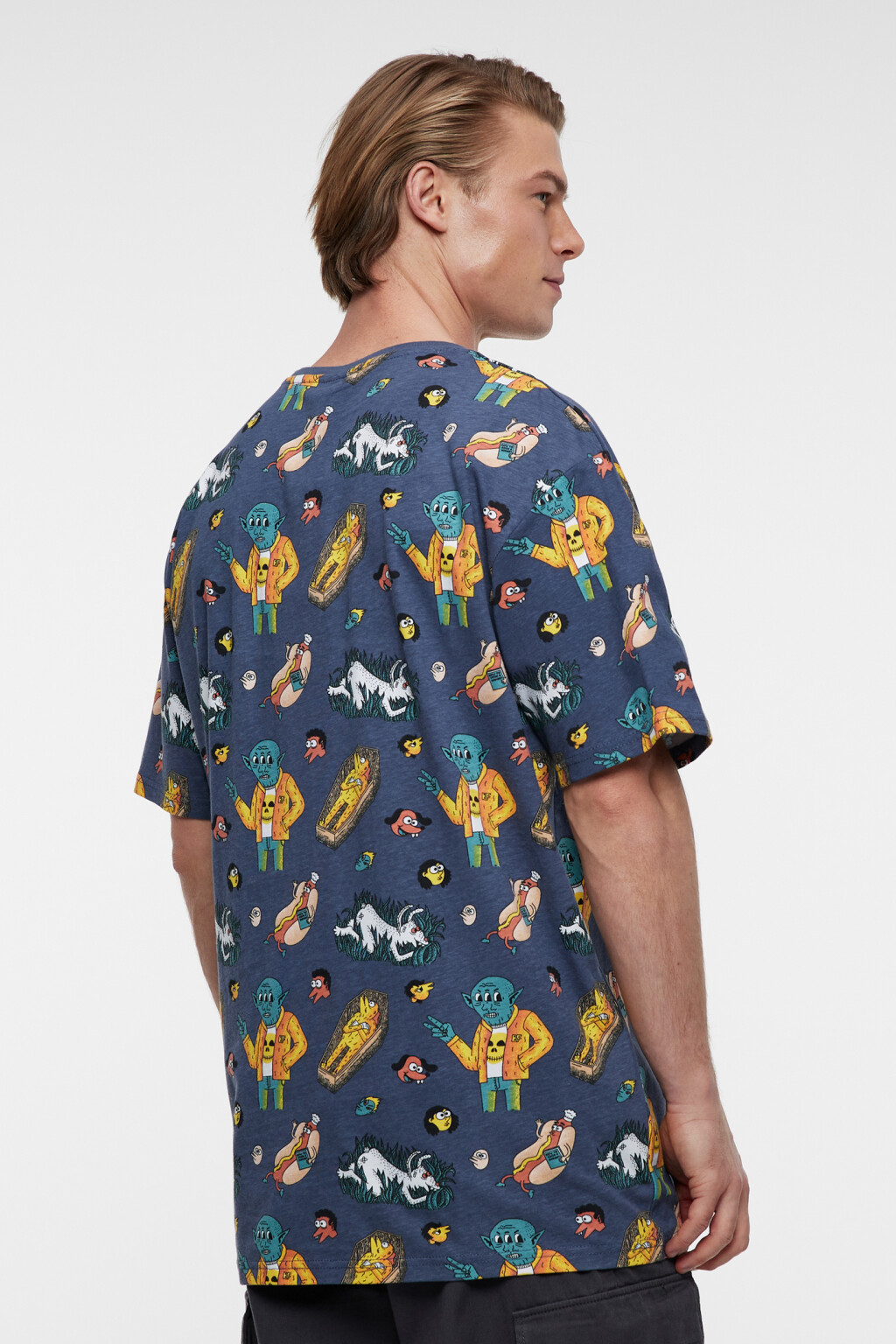 Футболка хлопковая oversize с принтом - цвет синий - 10