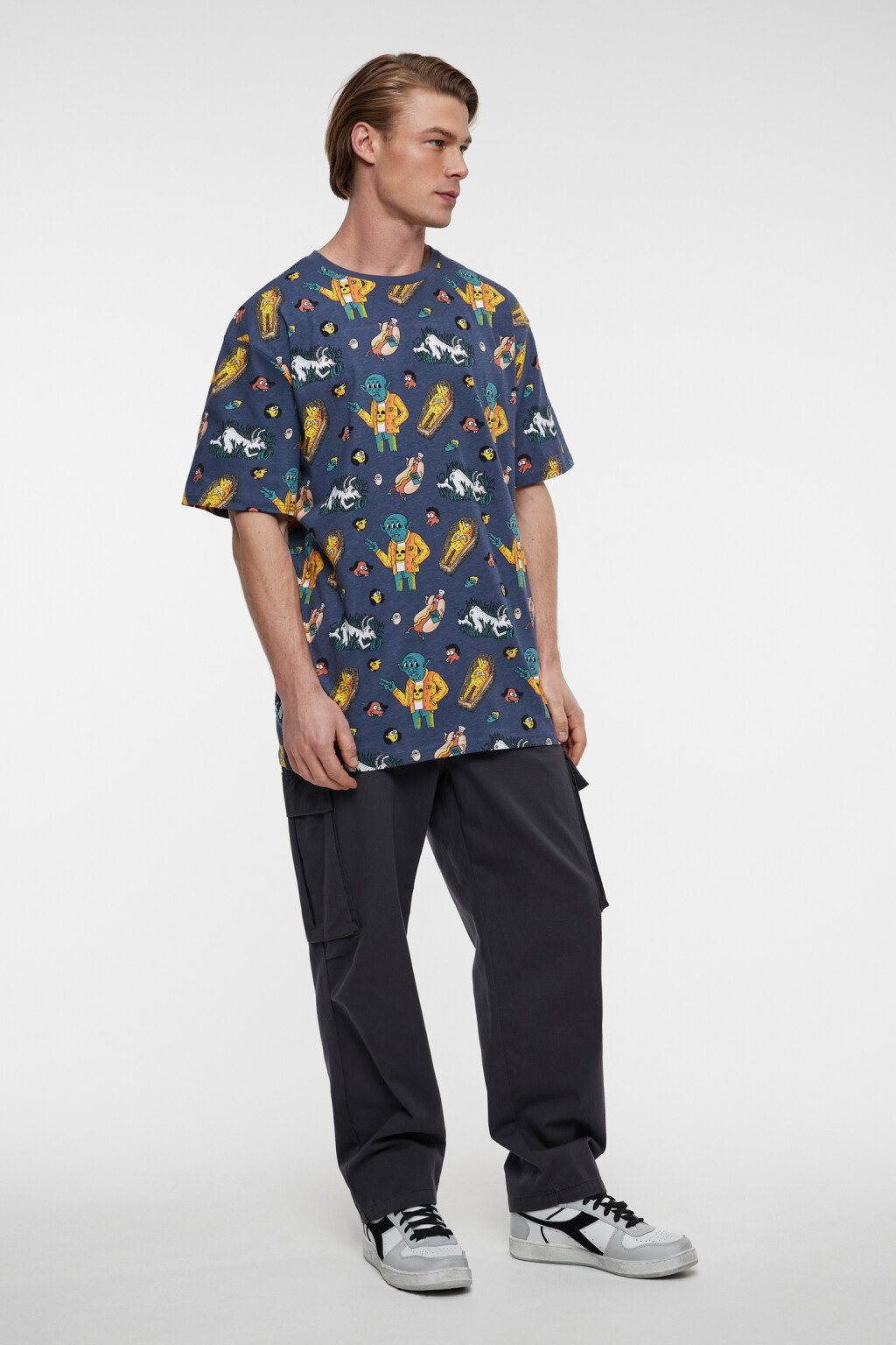 Футболка хлопковая oversize с принтом - цвет синий - 3