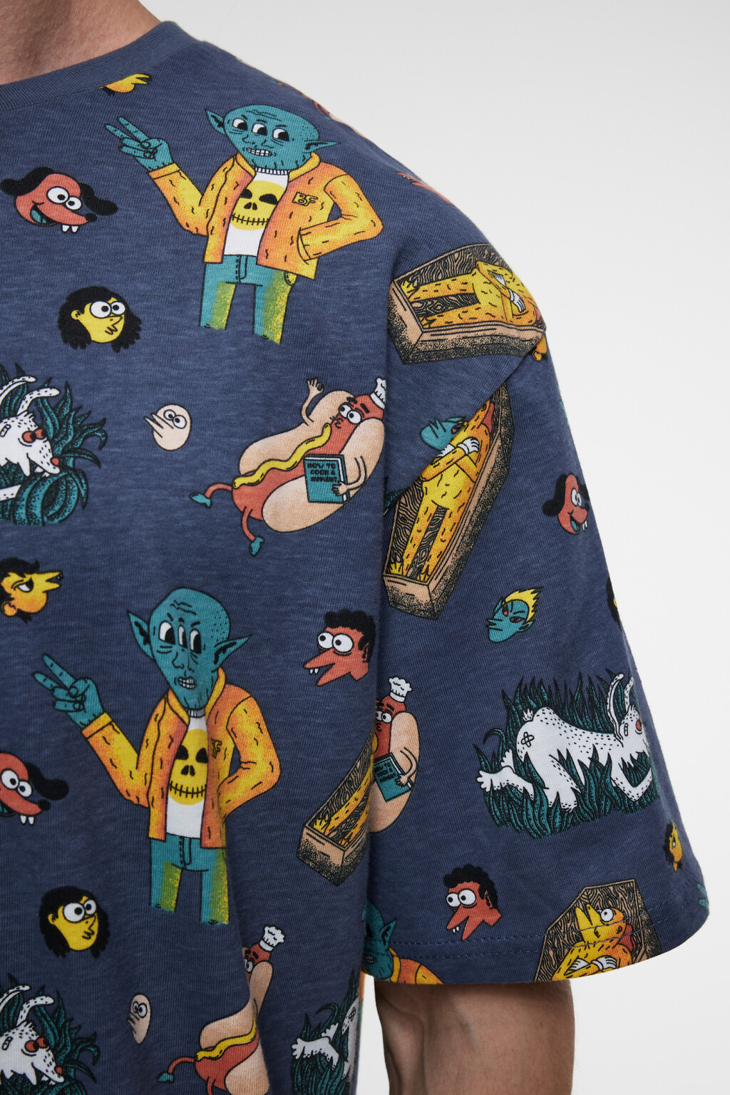 Футболка хлопковая oversize с принтом - цвет синий - 5