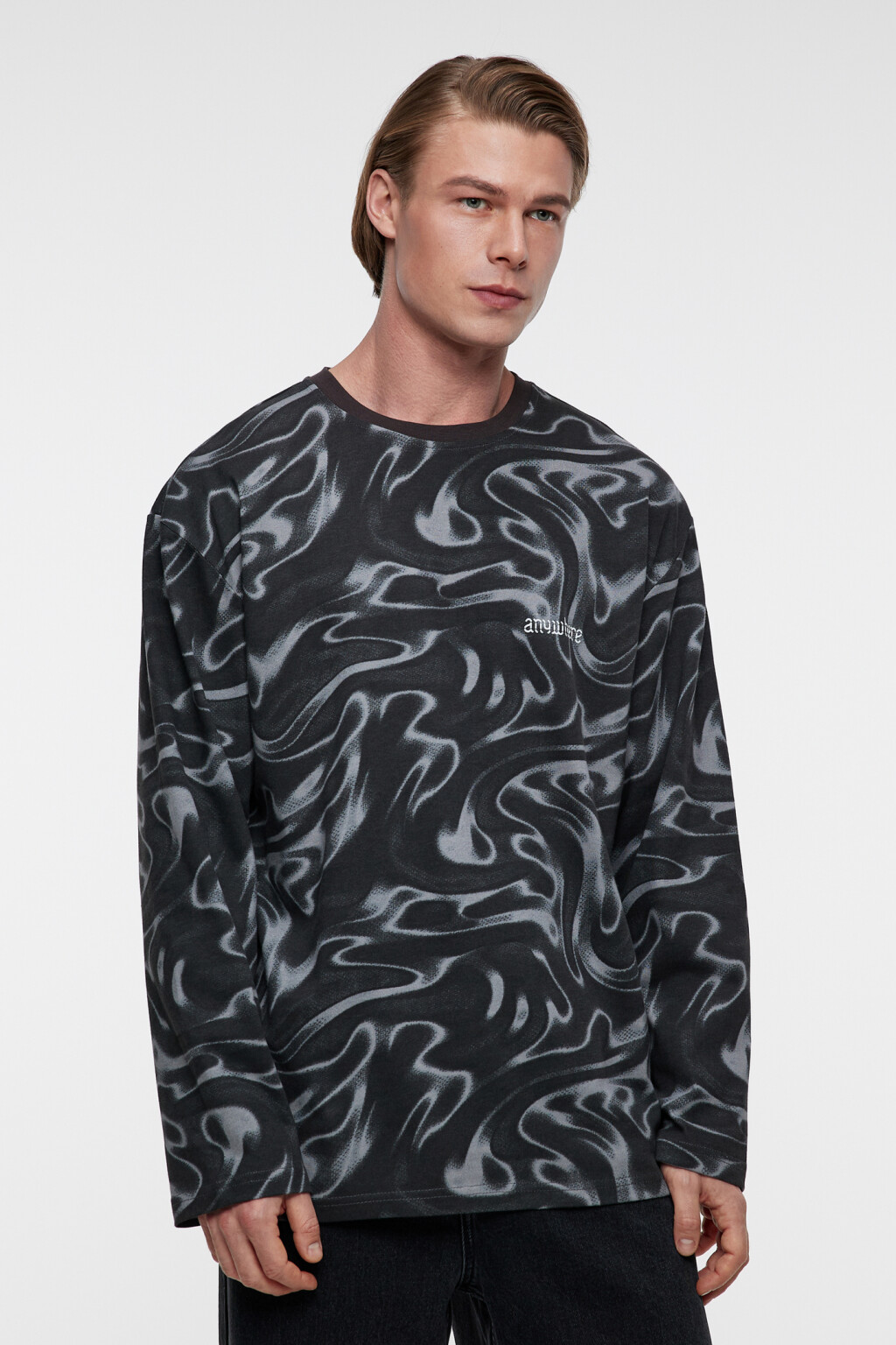 Лонгслив oversize хлопковый с принтом - цвет серый - 8