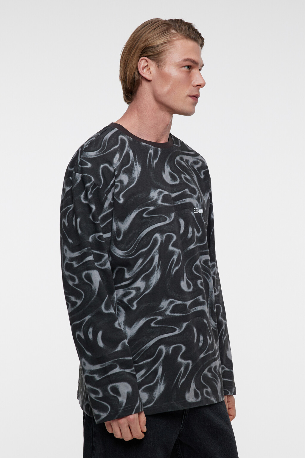 Лонгслив oversize хлопковый с принтом - цвет серый - 9