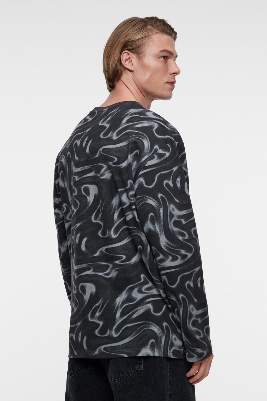 Лонгслив oversize хлопковый с принтом - цвет серый - 10