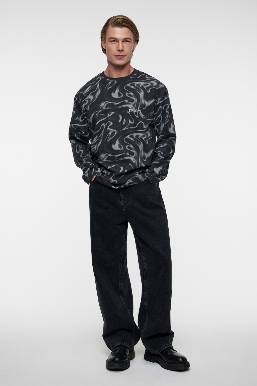 Лонгслив oversize хлопковый с принтом - цвет серый - 11