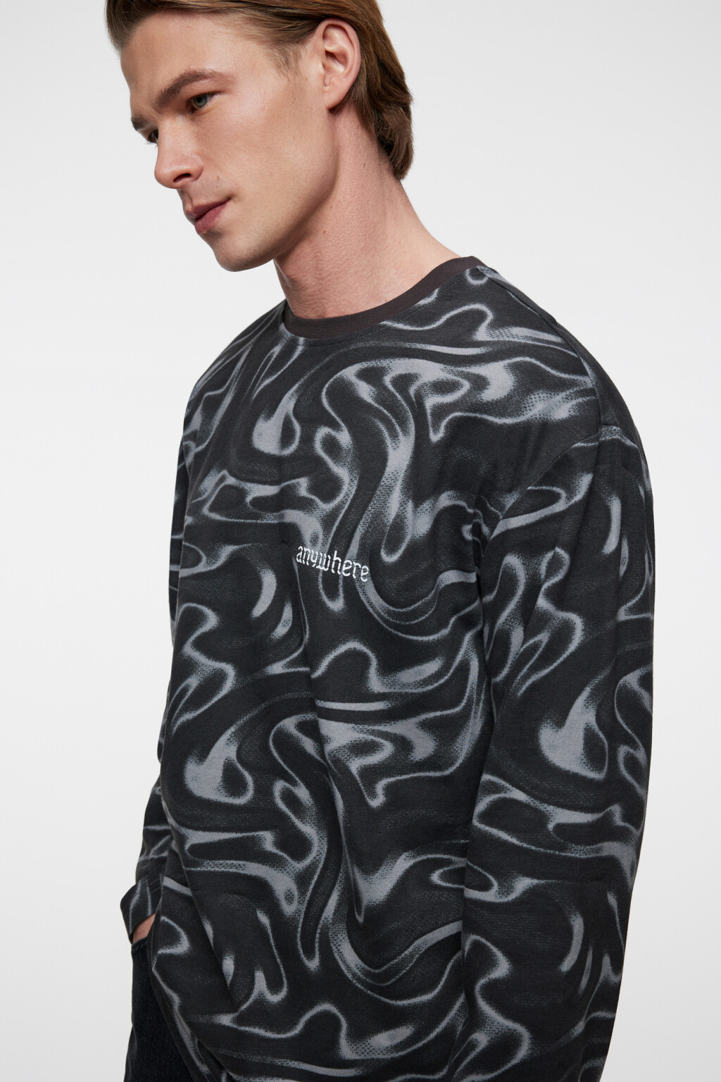 Лонгслив oversize хлопковый с принтом - цвет серый - 7
