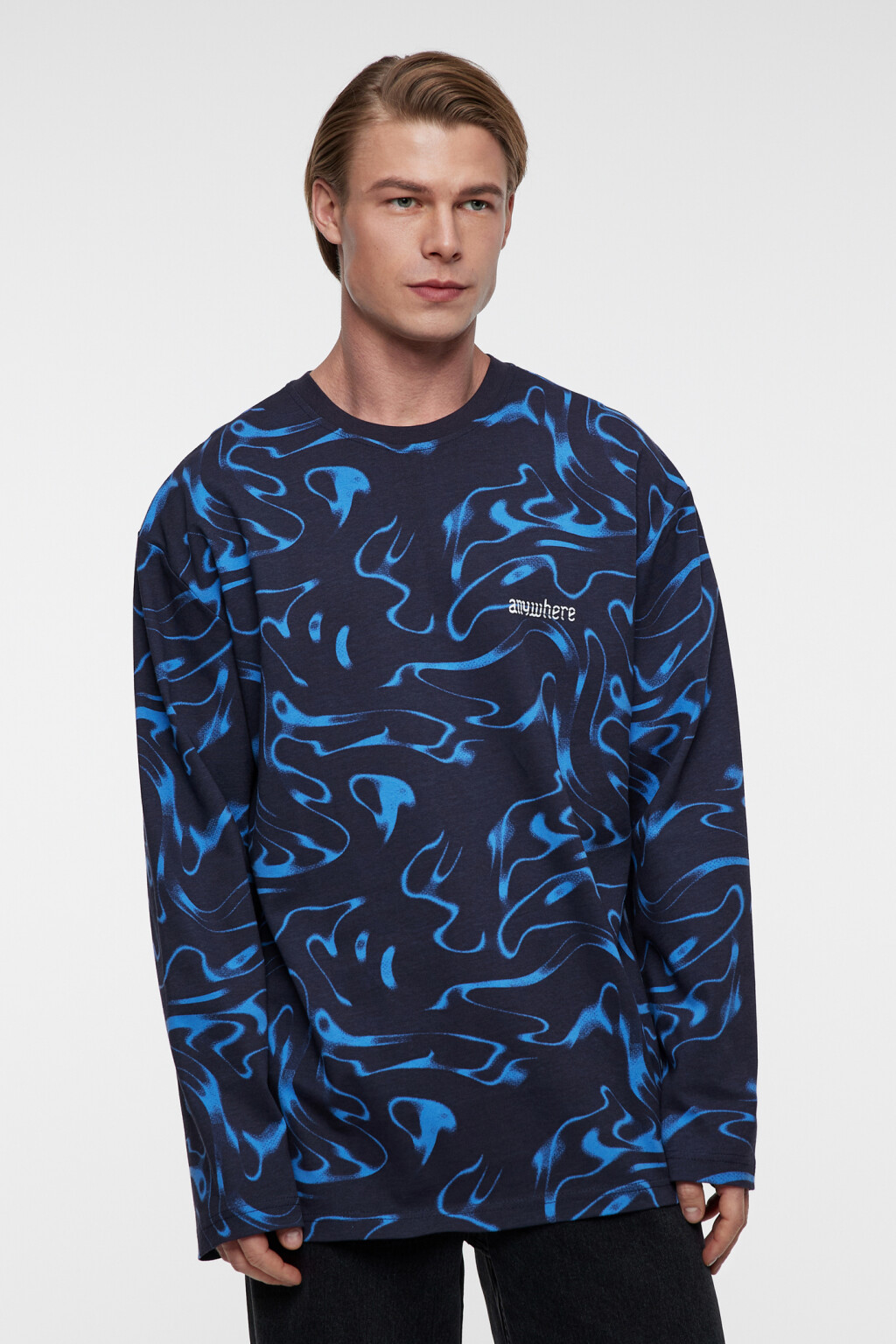 Лонгслив oversize хлопковый с принтом - цвет синий - 8
