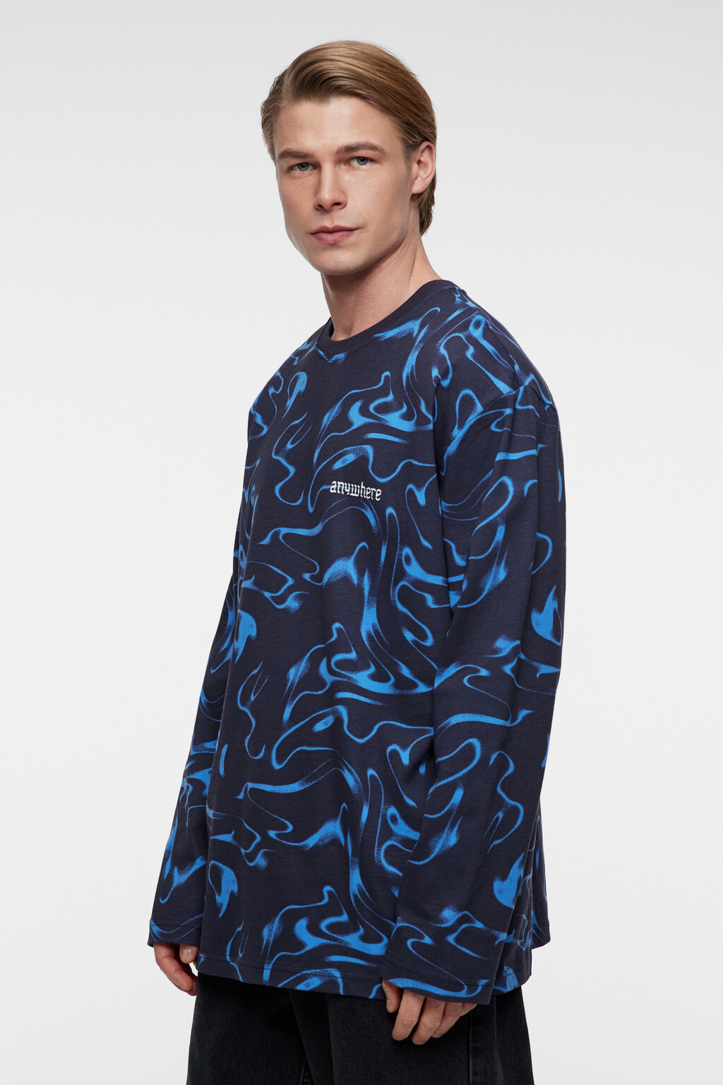 Лонгслив oversize хлопковый с принтом - цвет синий - 9
