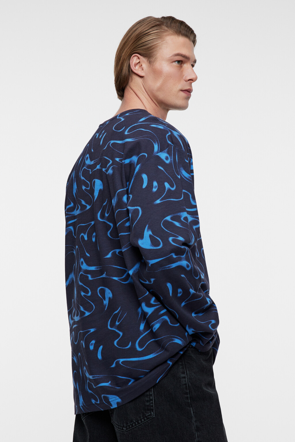 Лонгслив oversize хлопковый с принтом - цвет синий - 5
