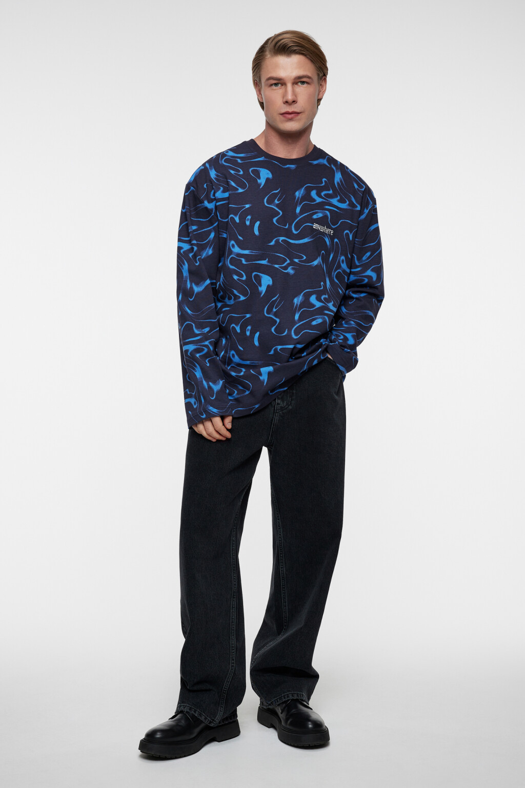 Лонгслив oversize хлопковый с принтом - цвет синий - 11