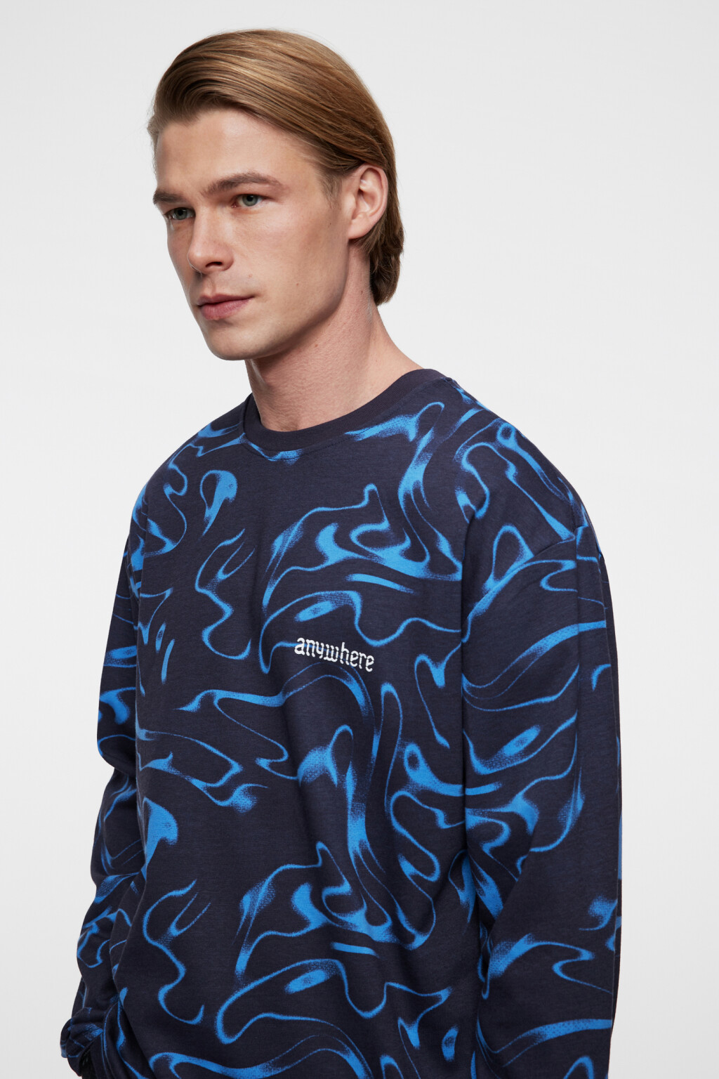 Лонгслив oversize хлопковый с принтом - цвет синий - 4