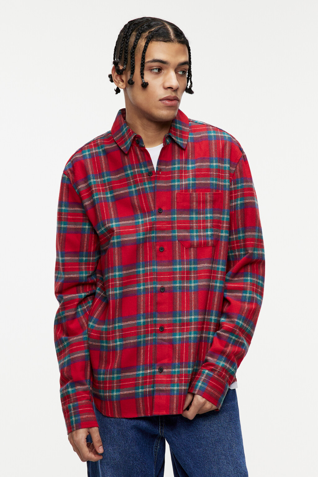 Рубашка хлопковая клетчатая прямая - цвет бордовый - 1