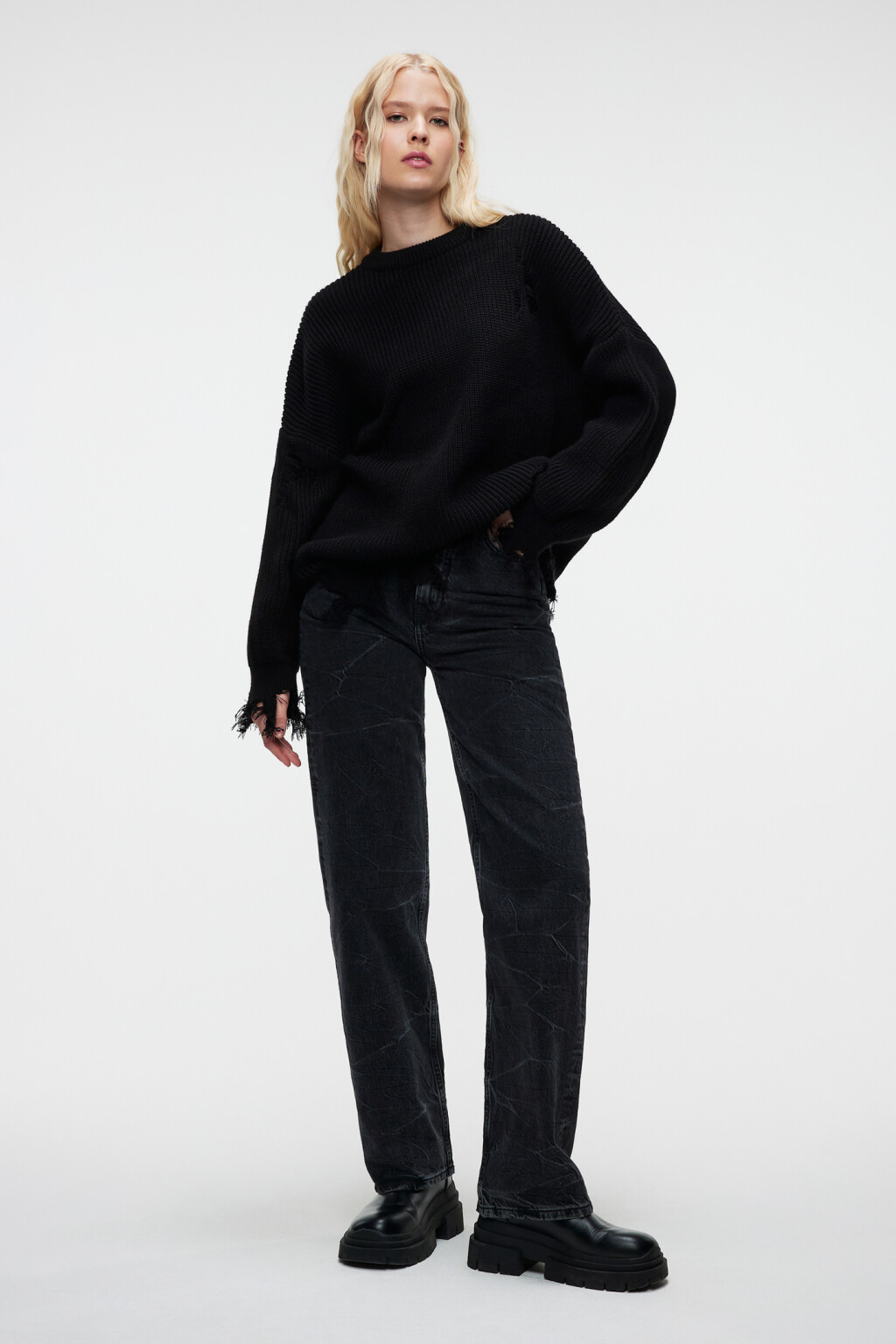 Джинсы прямые высокие с вареным эффектом - цвет серый - 7