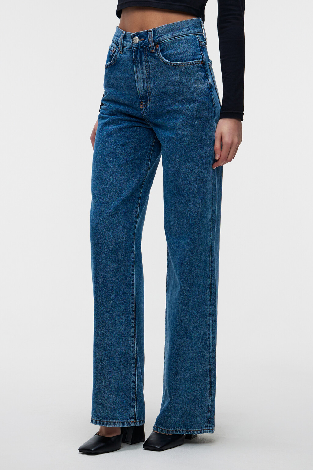 Джинсы wide leg с потертостями на карманах - цвет голубой - 2