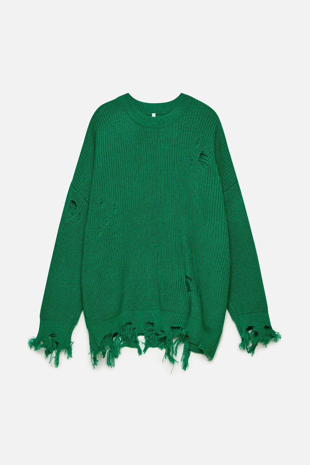 Свитер вязаный с рваными краями и дырками - цвет зеленый - 9