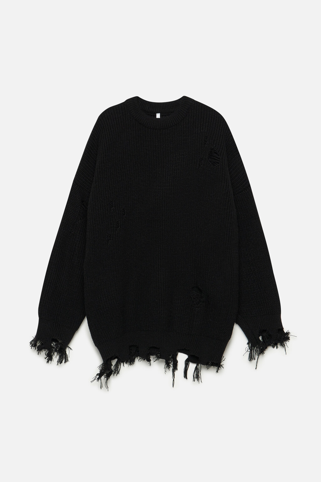 Свитер вязаный с рваными краями и дырками - цвет черный - 7