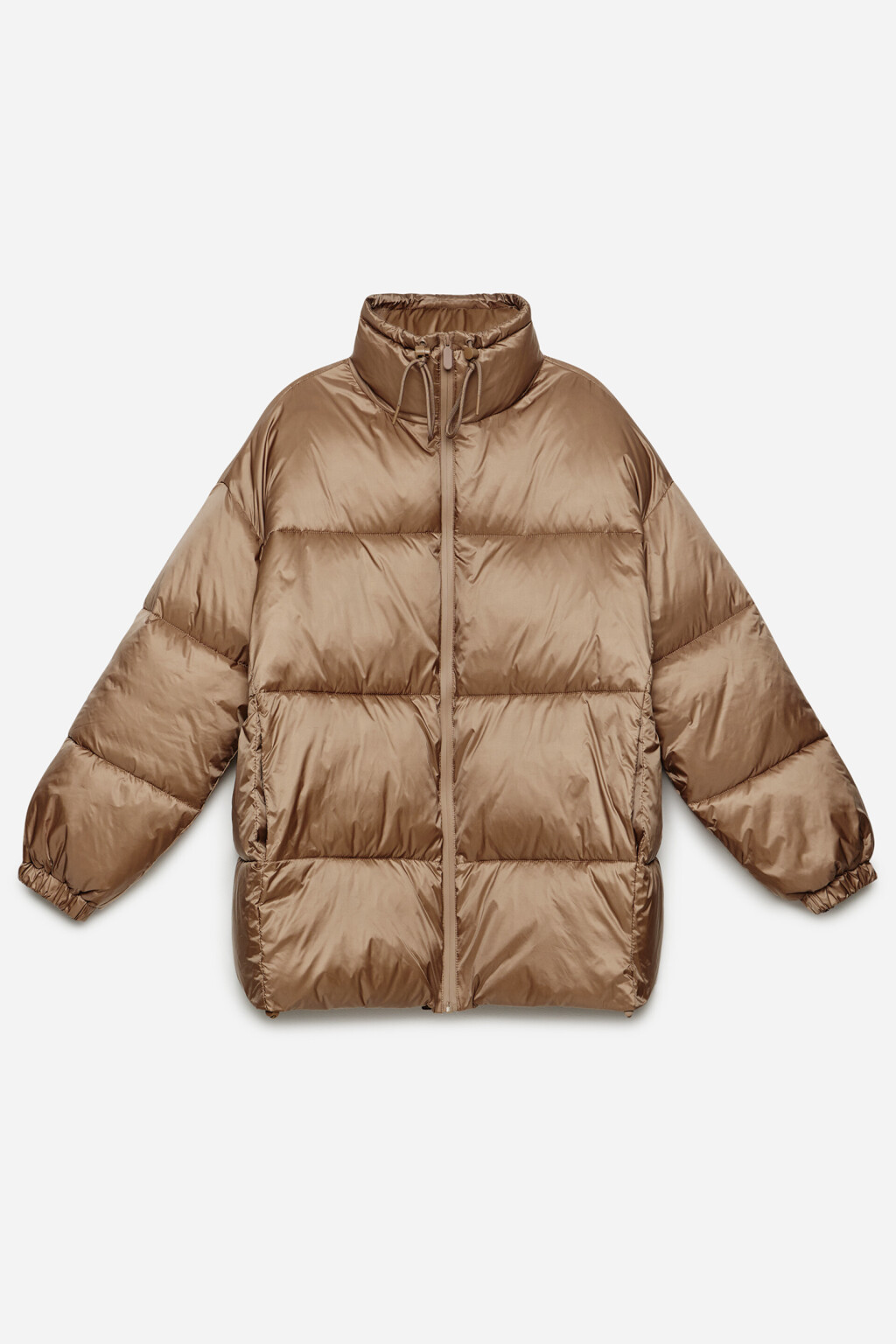 Куртка oversize зимняя стеганая с утяжками на воротнике - цвет бежевый - 8