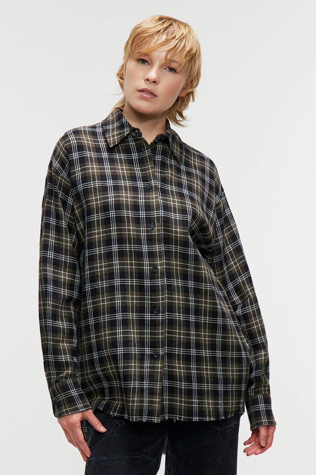 Рубашка oversize хлопковая с выбеленным эффектом - цвет зеленый - 1