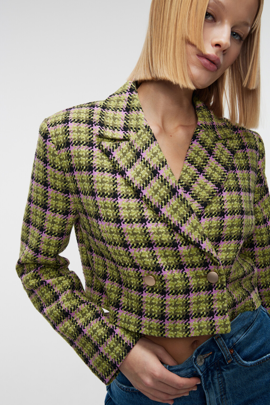 Пиджак двубортный укороченный твидовый - цвет мультиколор - 9