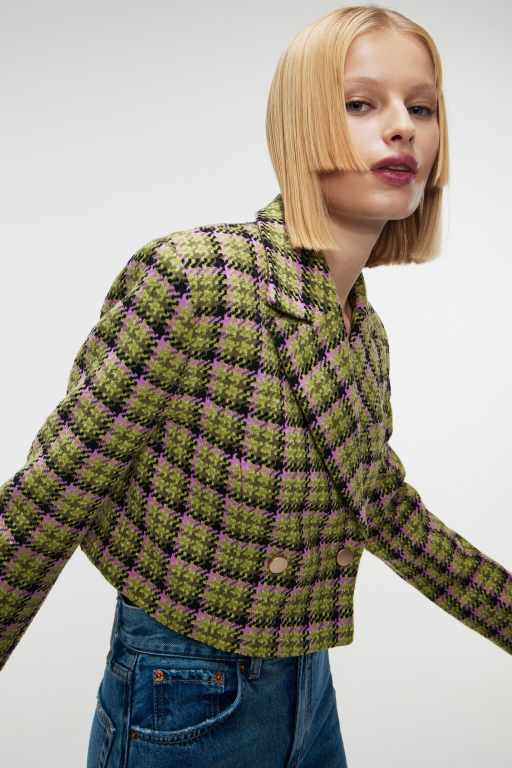Пиджак двубортный укороченный твидовый - цвет мультиколор - 10