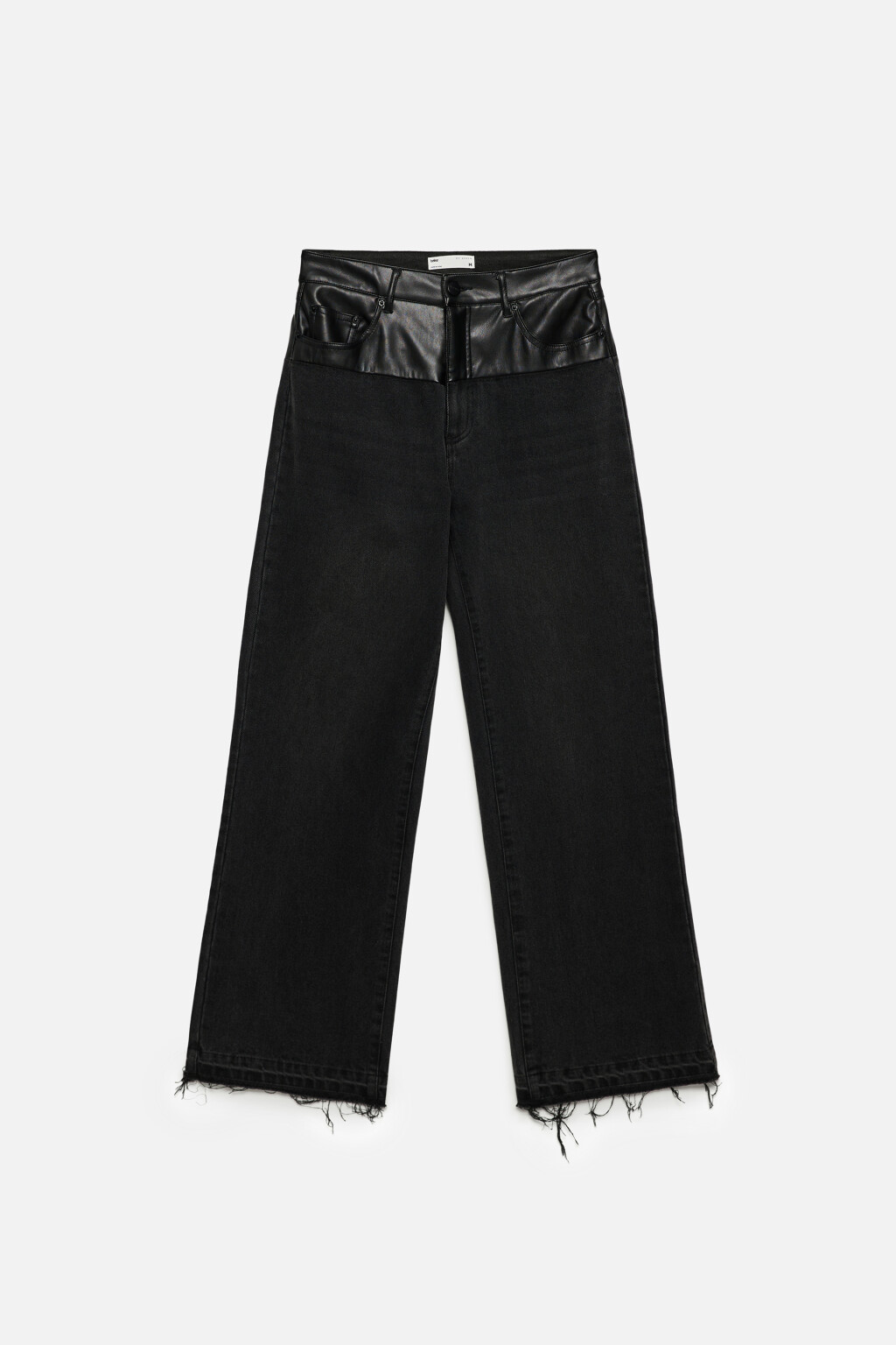 Джинсы широкие с вставкой из искусственной кожи и рваными краями - цвет черный - 8