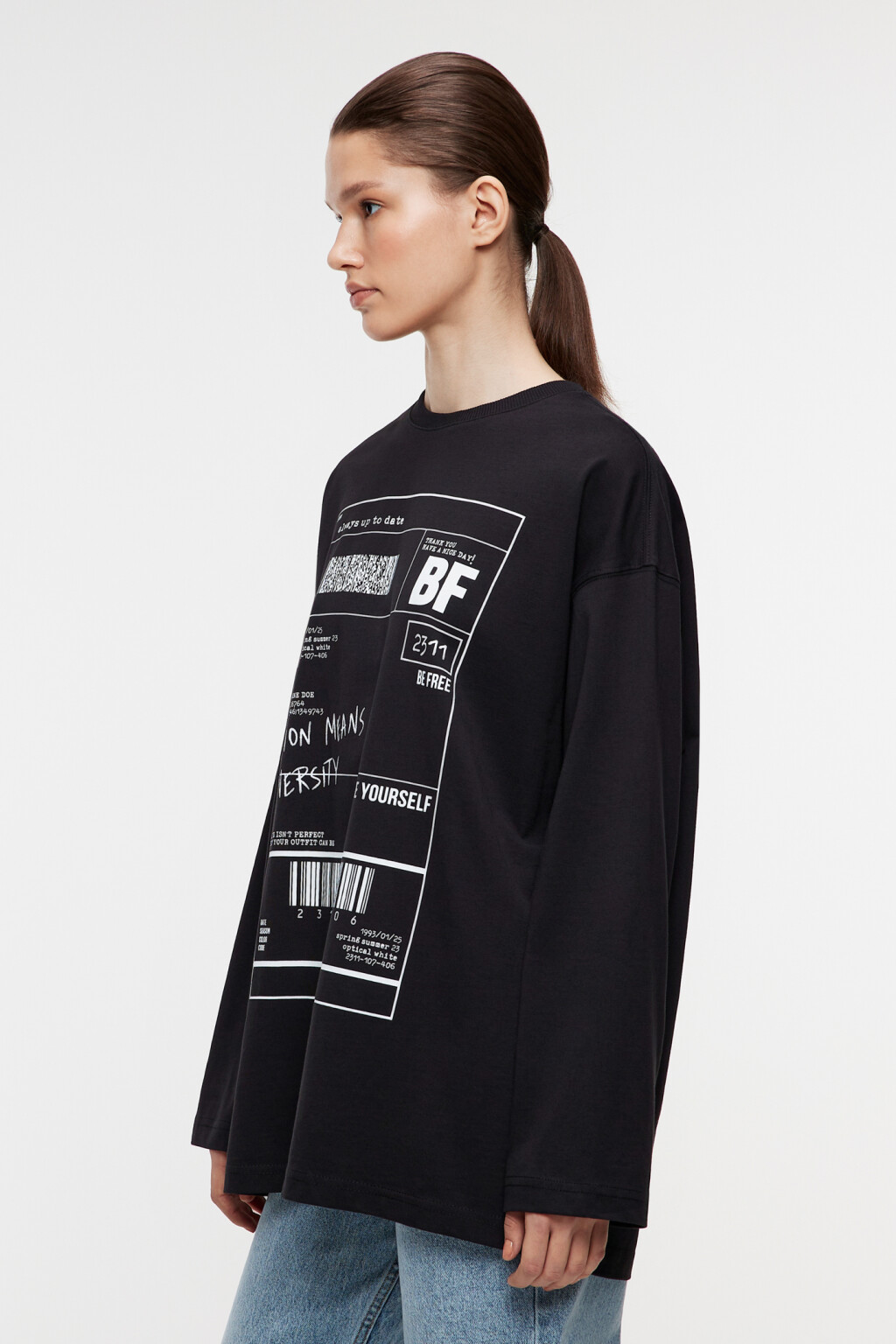 Лонгслив oversize хлопковый с принтом - цвет черный - 2